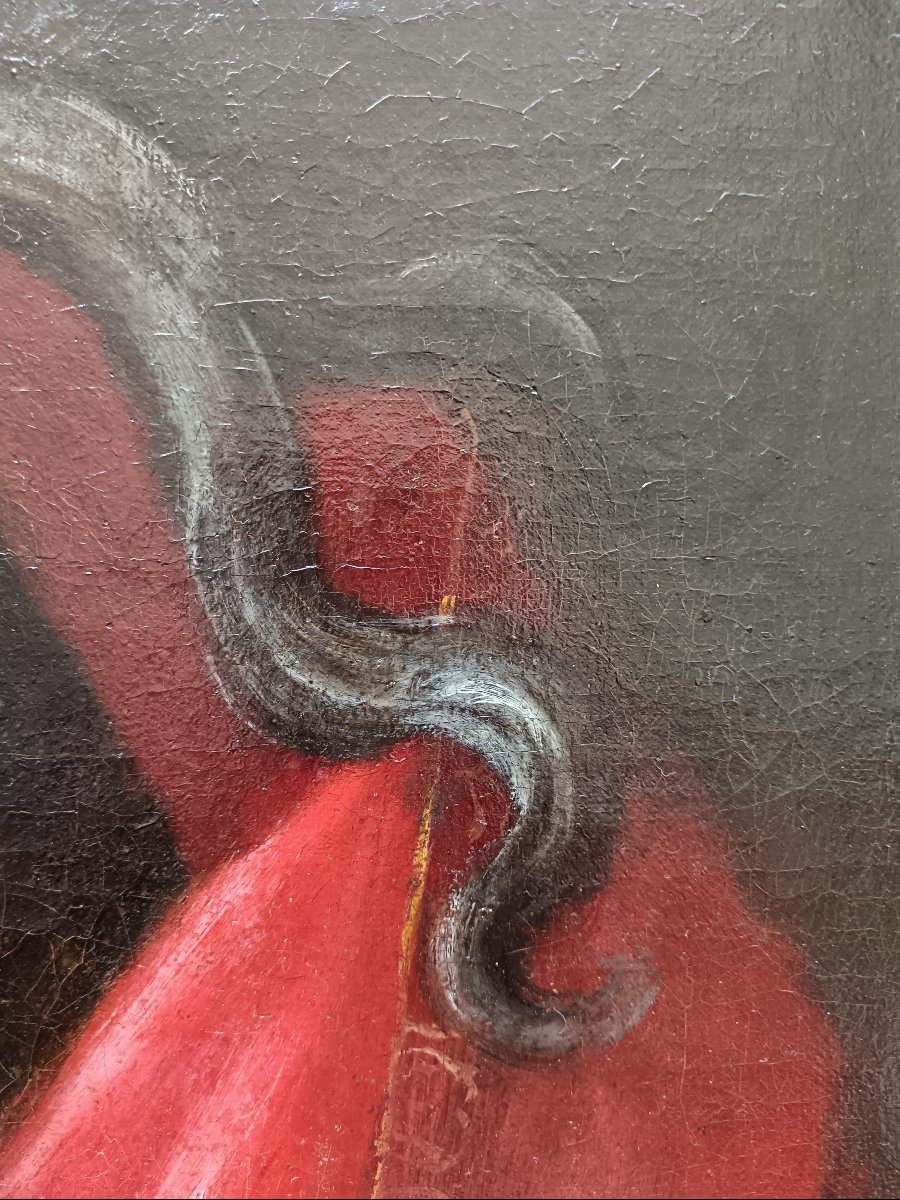From The Circle Of Pierre Gobert. Oil On Canvas, “court Lady With A Small Dog And A Red Drape”-photo-1