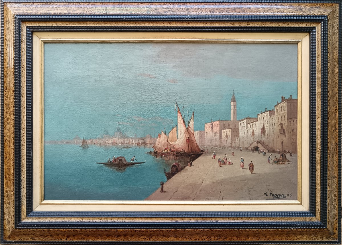 Lucien Lapeyre "retour de pêche sur le quai des Esclavons à Venise"