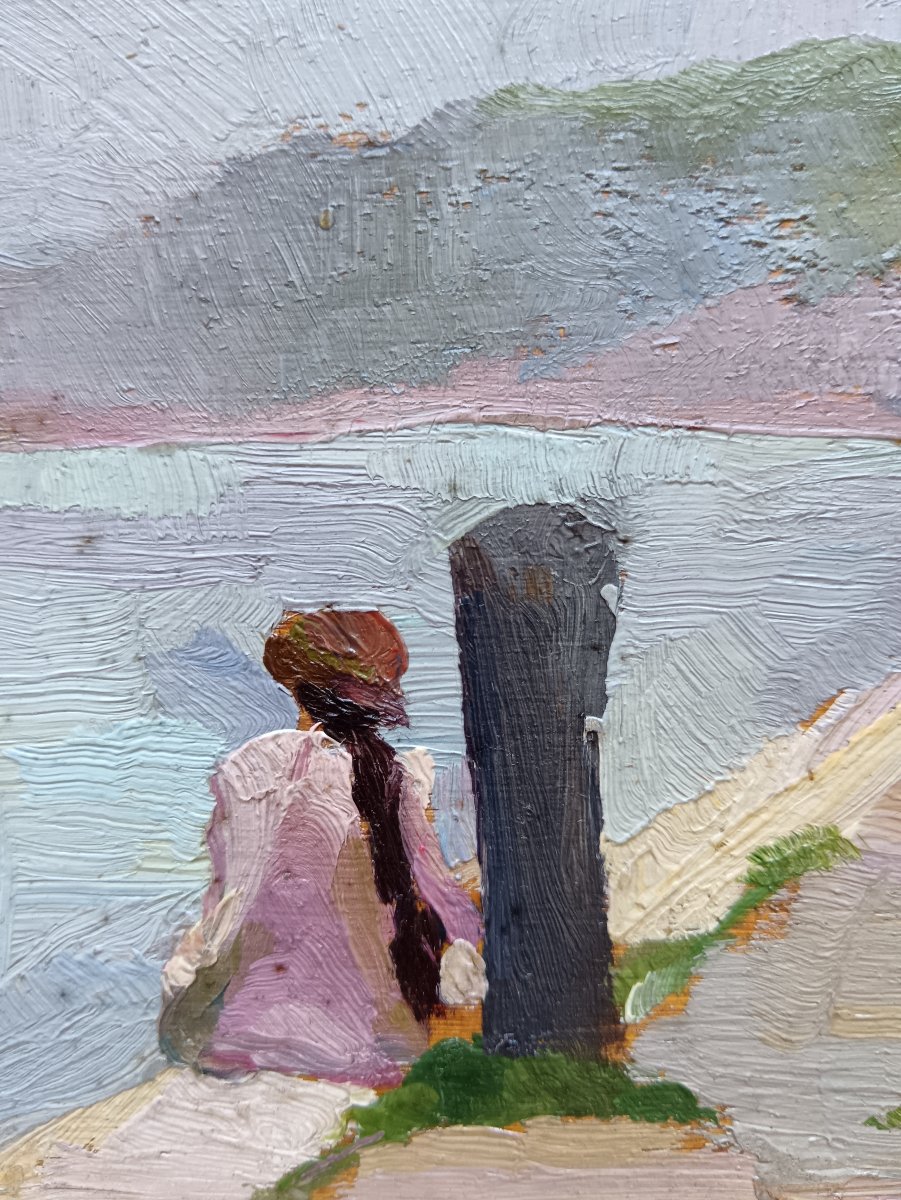 Ecole néo impressionniste "Marie pensive sur les bords de l'Isère.-photo-2