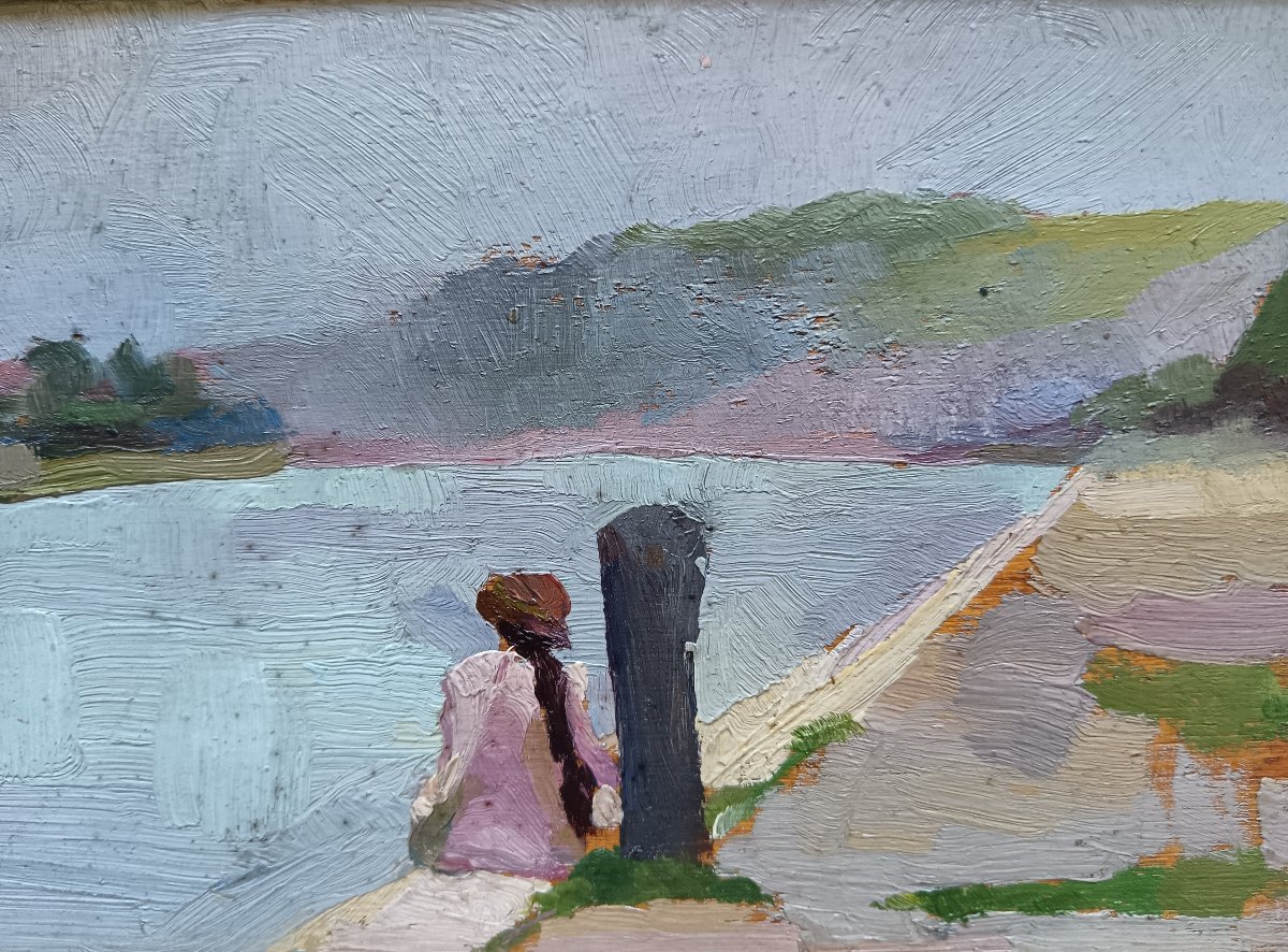 Ecole néo impressionniste "Marie pensive sur les bords de l'Isère.-photo-4