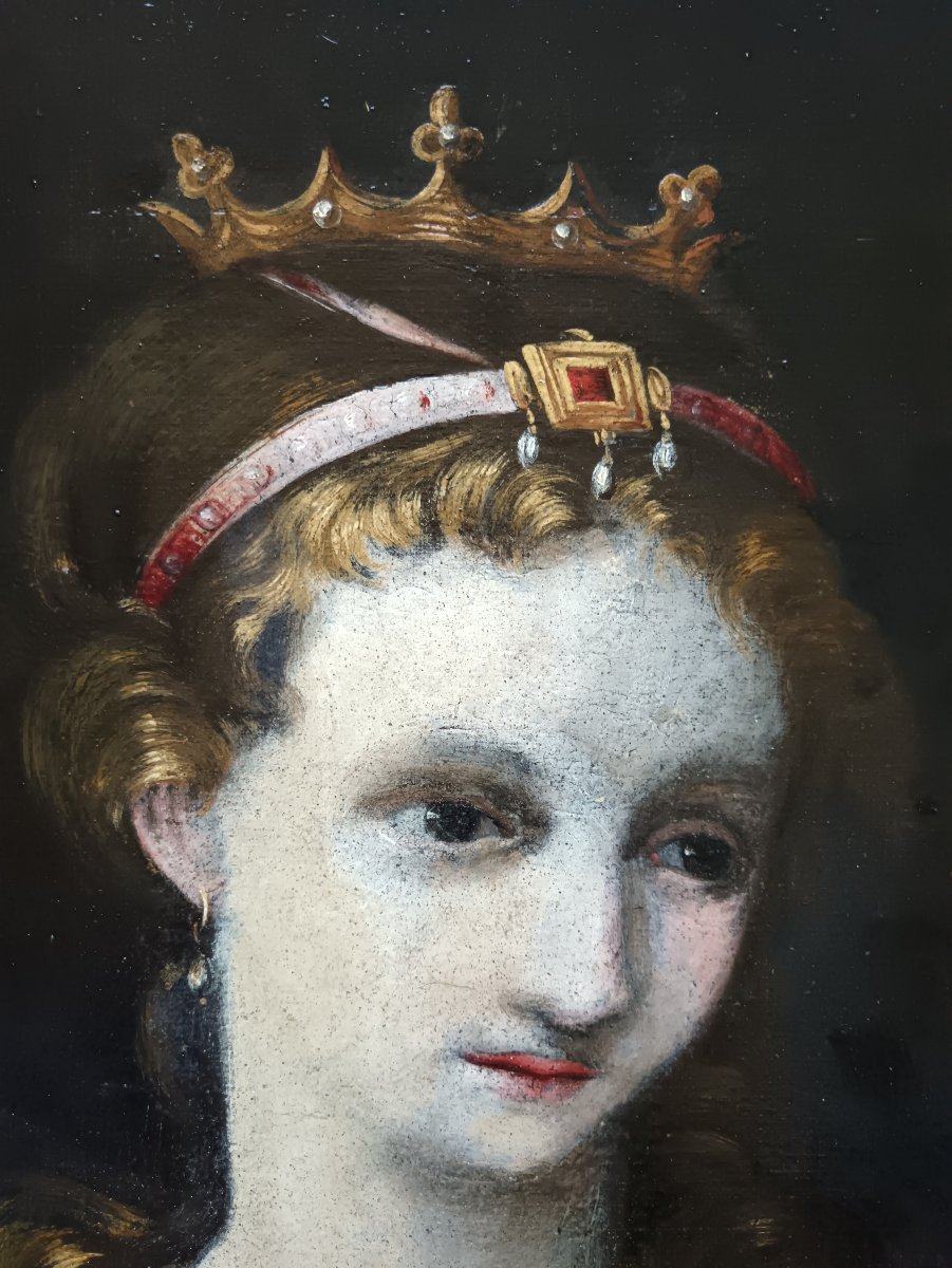 Ecole italienne du XVIIe siècle "portrait de femme en Sainte Catherine d'Alexandrie"-photo-4