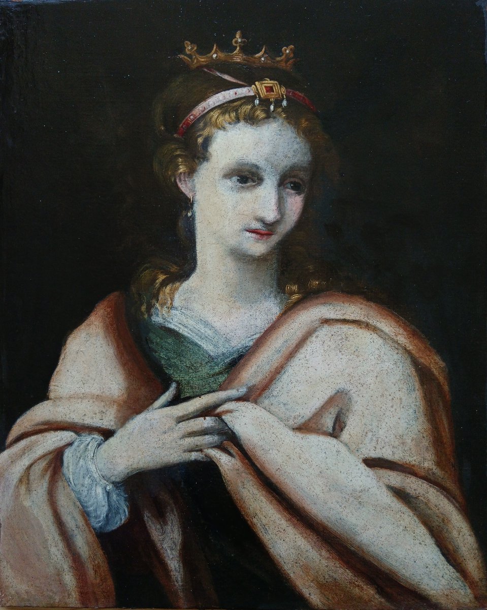 Ecole italienne du XVIIe siècle "portrait de femme en Sainte Catherine d'Alexandrie"