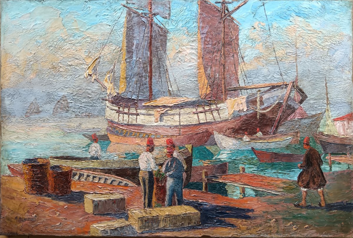 Peintre de la Marine "un débarcadère quelque part en Orient"