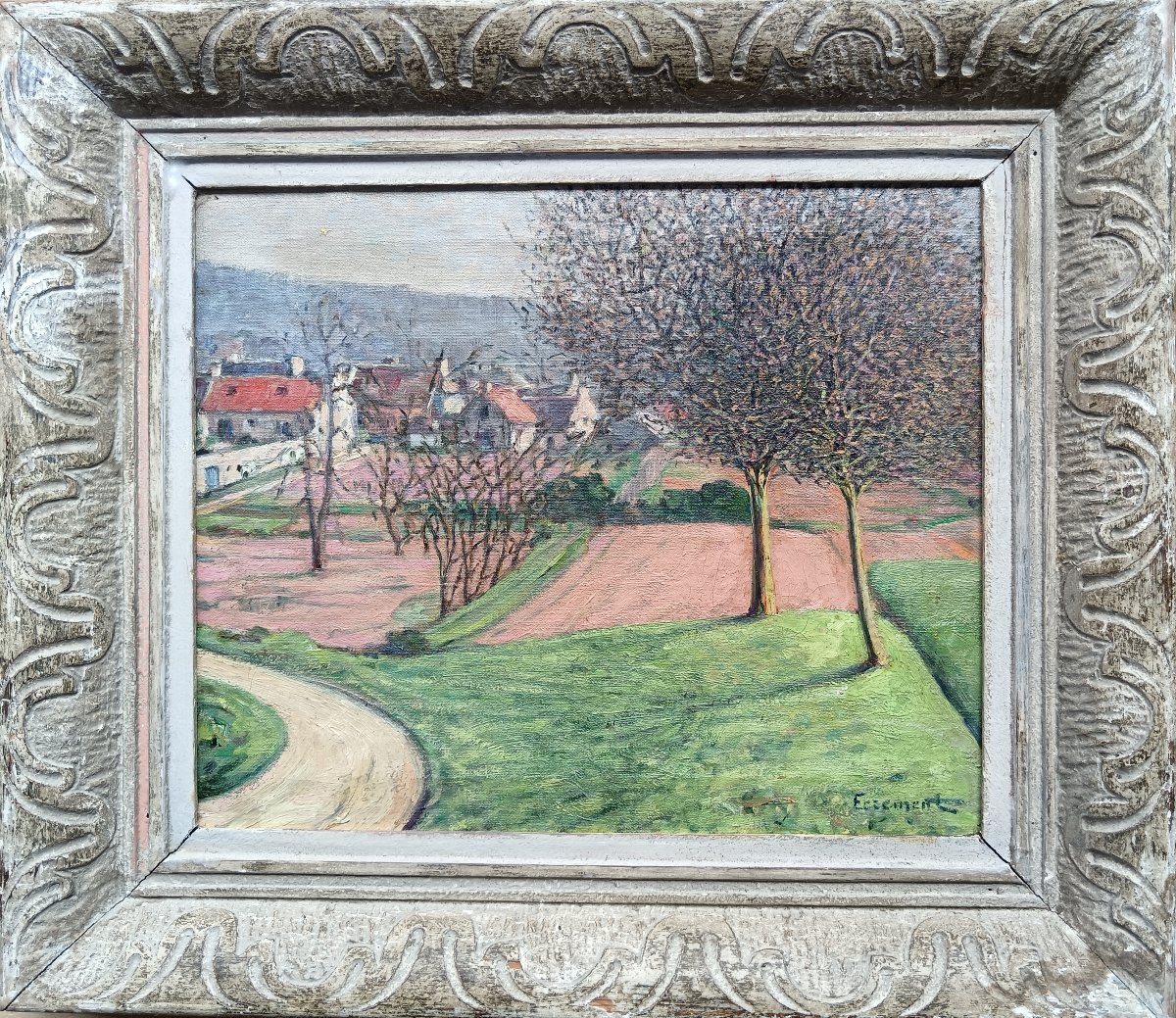 Neo-impressionist School: "in The Distance, The Hamlet With Colorful Roofs"-photo-4