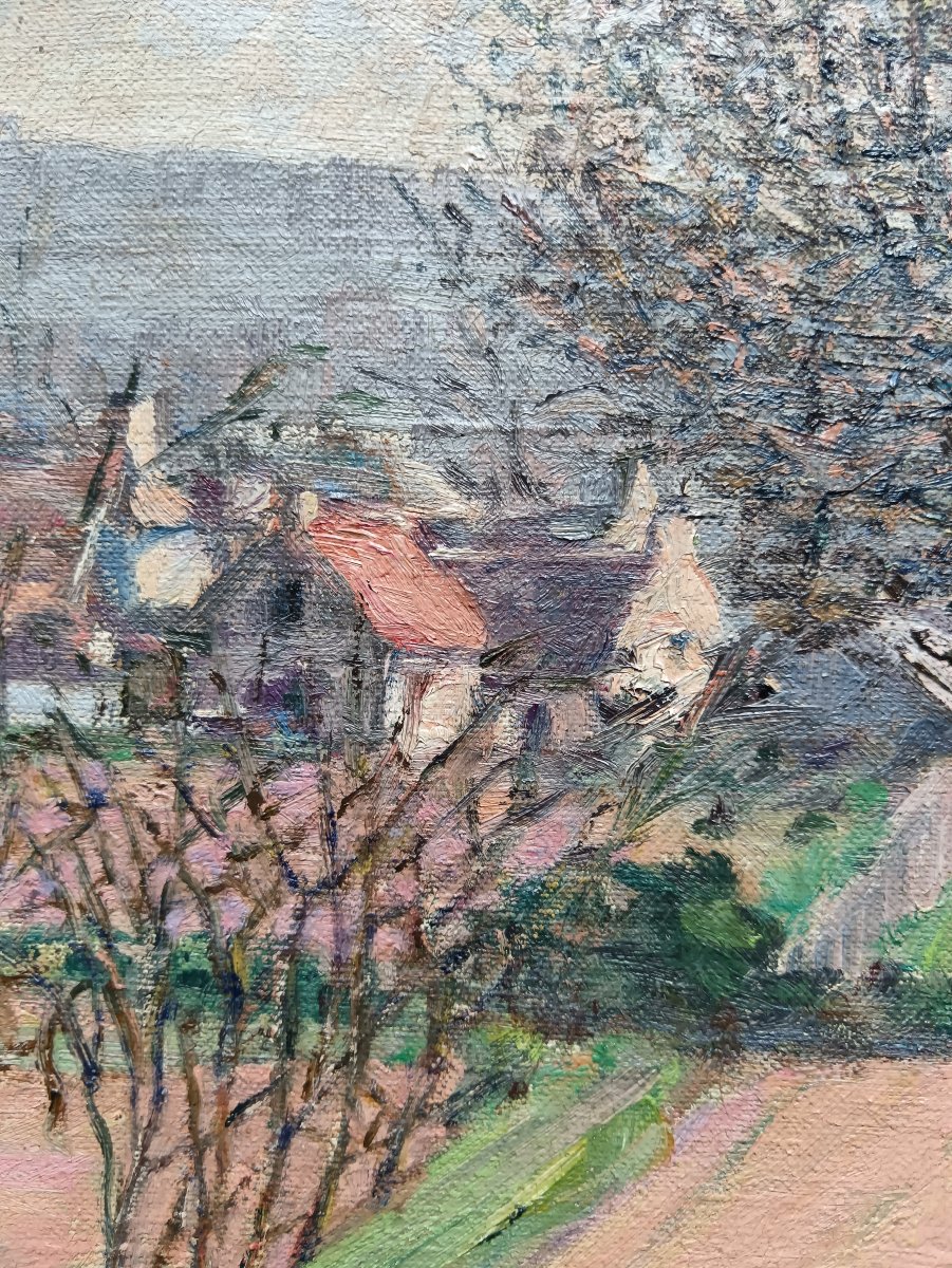 Neo-impressionist School: "in The Distance, The Hamlet With Colorful Roofs"-photo-1