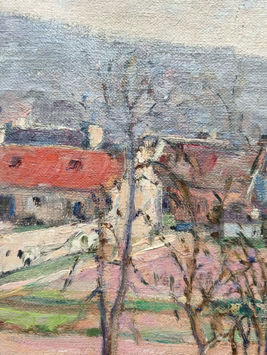 Neo-impressionist School: "in The Distance, The Hamlet With Colorful Roofs"-photo-3