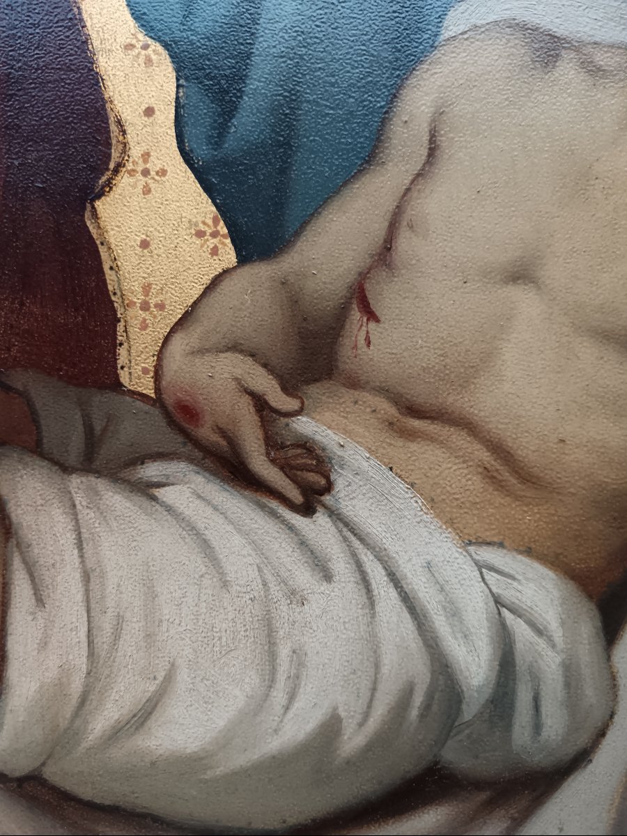 Peinture sacrée du XIXème siècle "la Mise au Tombeau"-photo-7
