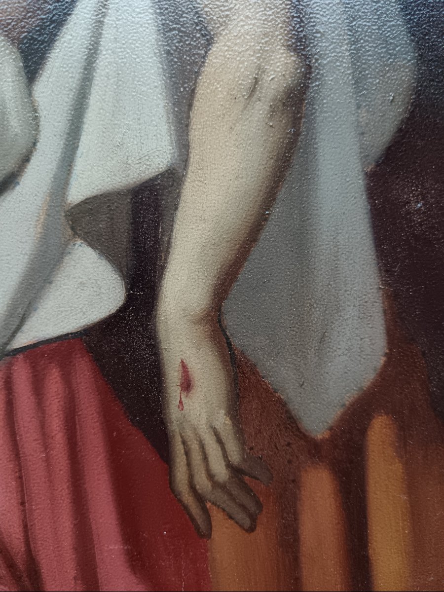 Peinture sacrée du XIXème siècle "la Mise au Tombeau"-photo-8