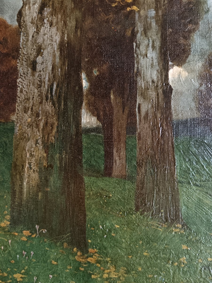 Swiss Symbolist School. Eduard Südisühli, "autumn Landscape With A Stormy Sky"-photo-4