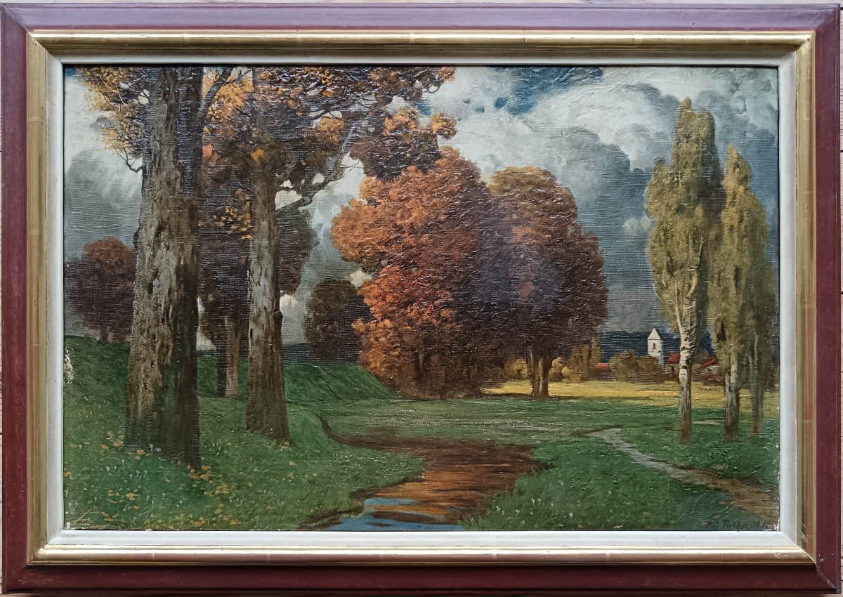 Swiss Symbolist School. Eduard Südisühli, "autumn Landscape With A Stormy Sky"