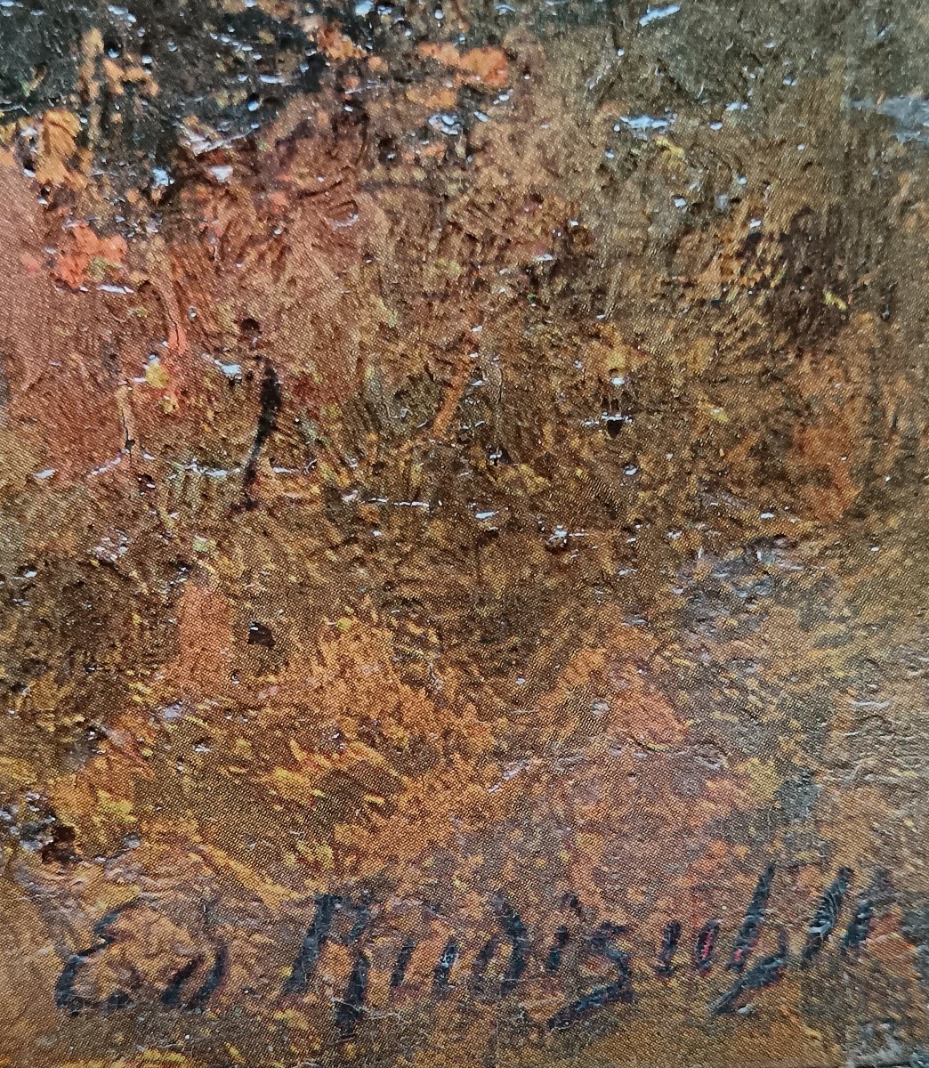 Ecole symboliste suisse. Eduard Südisühli "crépuscule pourpre sur les cyprès"-photo-2