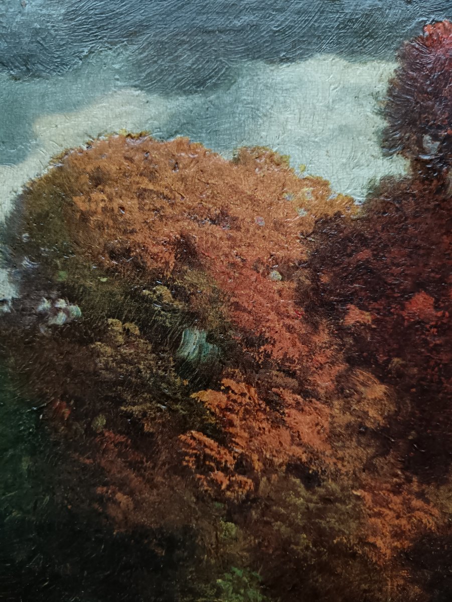 Ecole symboliste suisse. Eduard Südisühli "crépuscule pourpre sur les cyprès"-photo-1