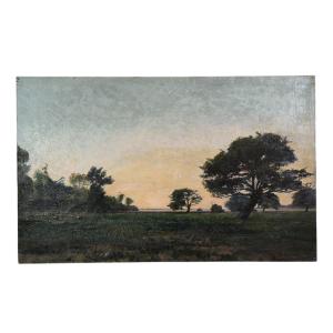 Daubigny. Huile sur toile "paysage" 61,4 Cm X 38 Cm