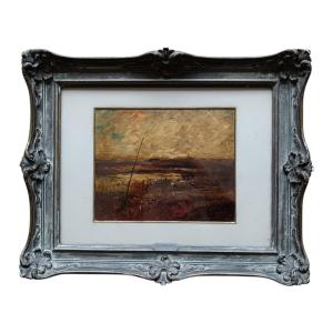 Auguste Ravier. Huile sur panneau "soir d'automne" 26 X 21 Cm