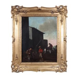 Van Laer Workshop. Oil On Canvas "the Shoemaker And The Little Traveler" 48.5 X 38.5 Cm