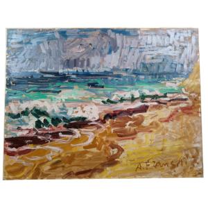 Anne Français. Huile sur toile "écume et lumière à Bidart"
