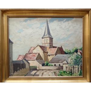 Norman Lloyd. Oil On Cardboard "saint-etienne Church In Chavignolles" 33 X 40 Cm
