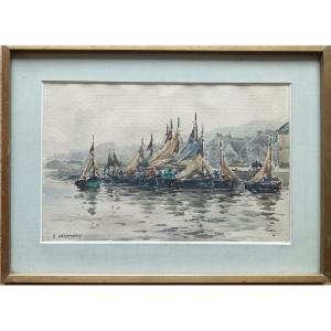 Eugène Bernhardt "bateaux au port"