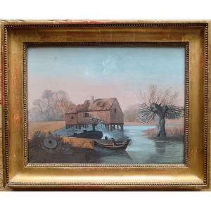 aquarelle gouachée "le moulin sur pilotis"