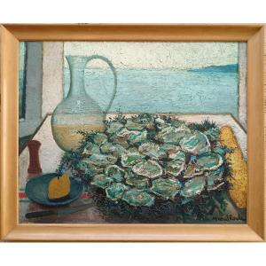 Marcel Roche "plateau d'huîtres et vue sur la mer"