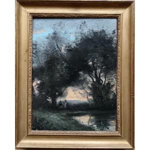 Jean-baptiste Camille Corot "confidences By The Pond At Dawn"