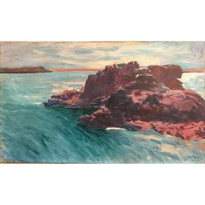 Bretagne. Jules Ausset "les rochers de Ploumanac'h"