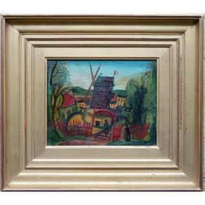 Ecole naïve. Maurice Blanchard "la visite du Moulin"