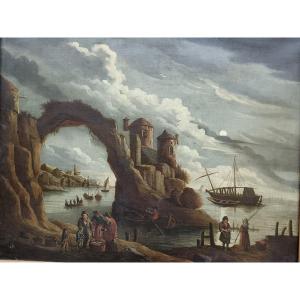 Follower Of Orazio Grevenbroeck "sharing The Fishing By Moonlight"