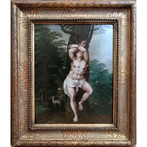 Ecole hollandaise vers 1600 "le martyre de Saint Sébastien"