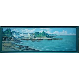 Peintre mariniste de la Bretagne "Doëlan, le petit port de pêche animé"