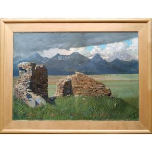 Ecole hongroise. Elemer Koszeghy "Varrom, les ruines du château"