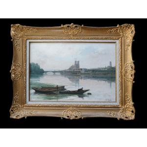 Ecole pré impressionniste Thomas Taylor "la laitière au matin, Mantes-la-Jolie"