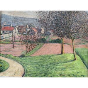 Neo-impressionist School: "in The Distance, The Hamlet With Colorful Roofs"