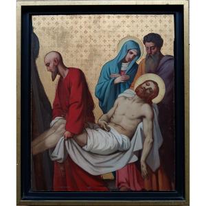 Peinture sacrée du XIXème siècle "la Mise au Tombeau"