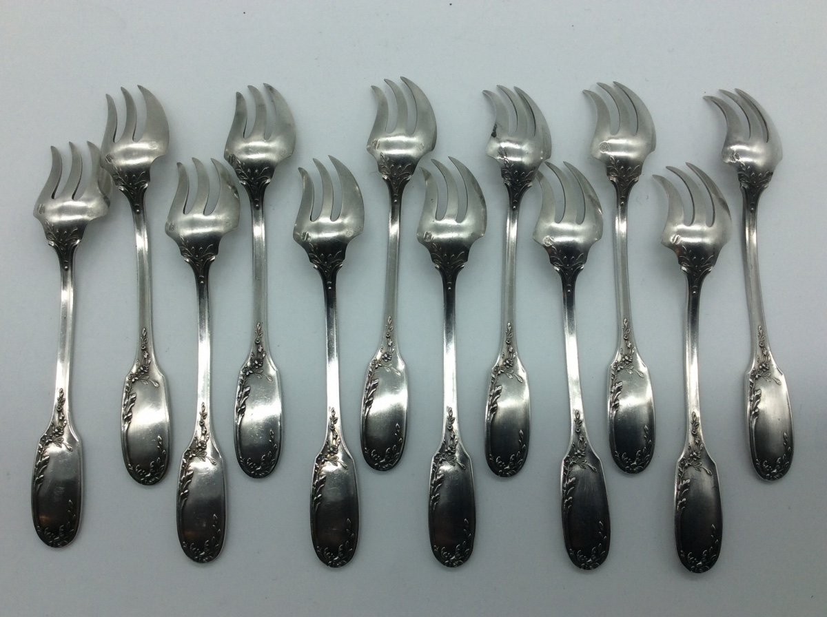 12 Silver Oyster Forks Minerva Hallmarks-photo-3