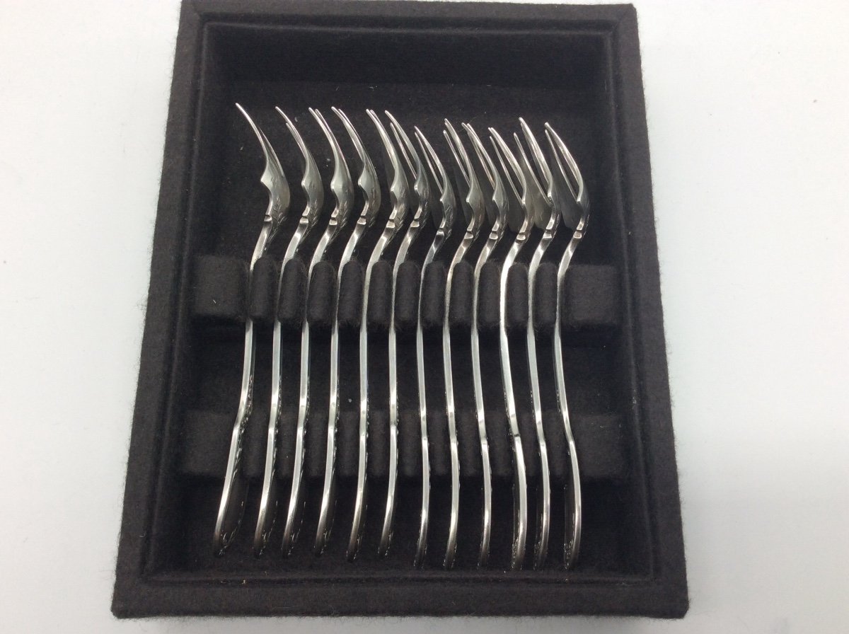12 Silver Oyster Forks Minerva Hallmarks-photo-4