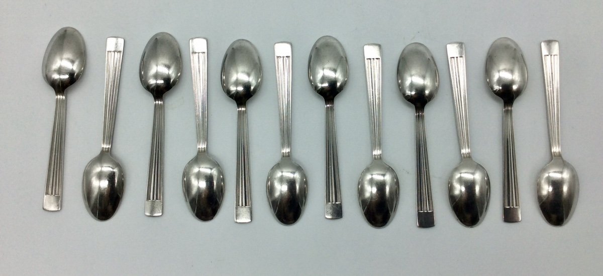 12 Cuillères à Moka ,Mira Ondulation ,Christofle  En Argent.-photo-2