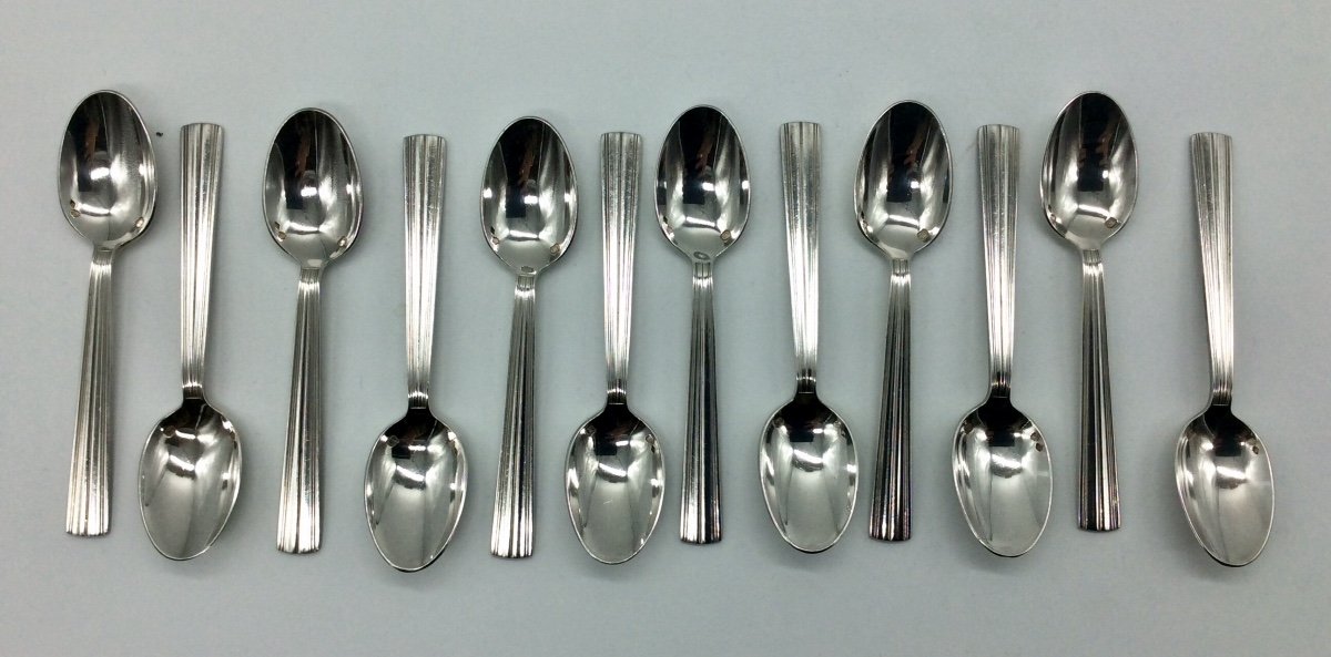 12 Cuillères à Moka ,Mira Ondulation ,Christofle  En Argent.