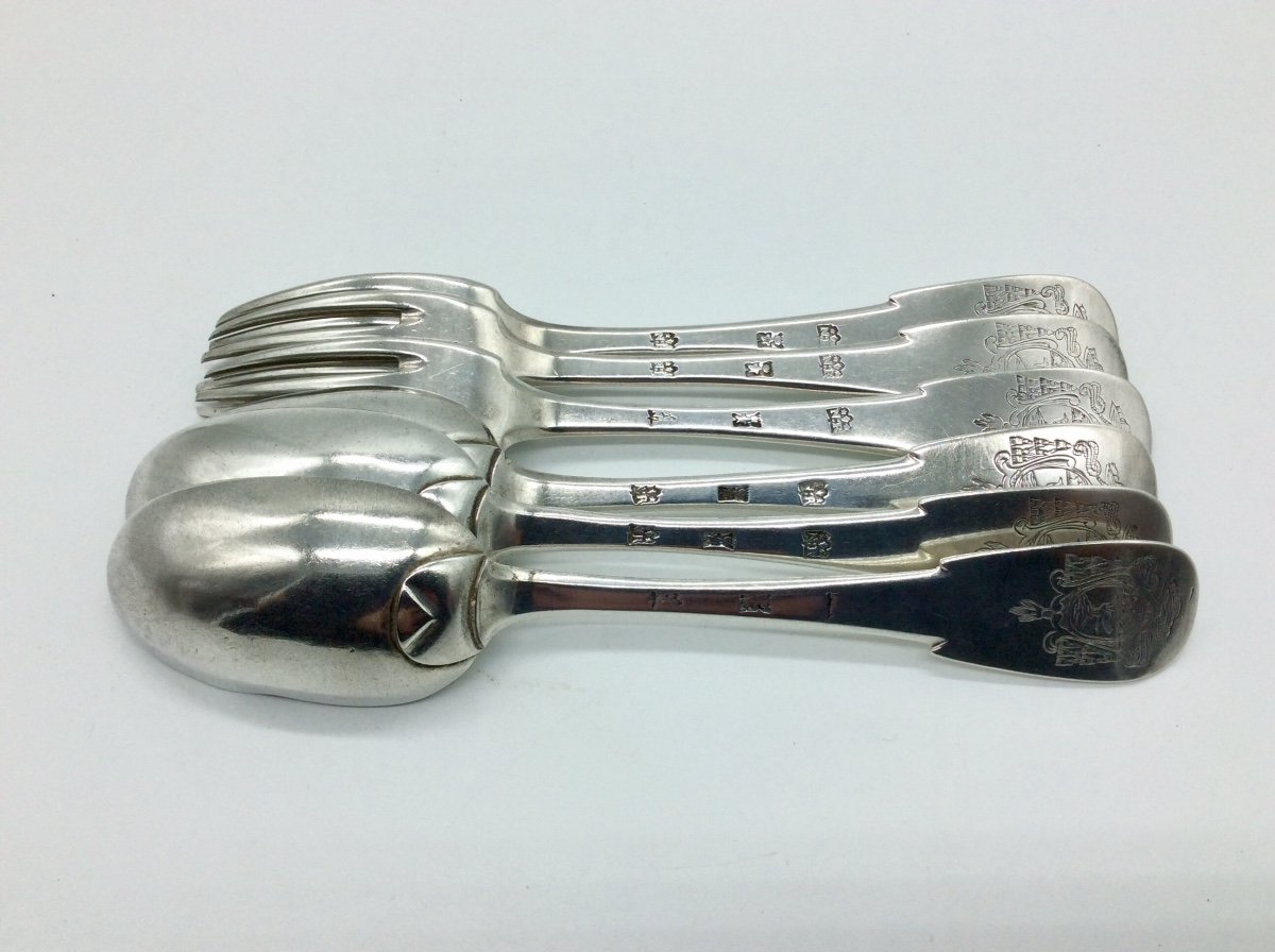 Series Of Silver Armorial Cutlery, Aix En Provence, 18th Century.-photo-2