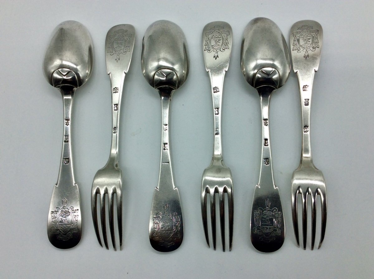 Series Of Silver Armorial Cutlery, Aix En Provence, 18th Century.-photo-3