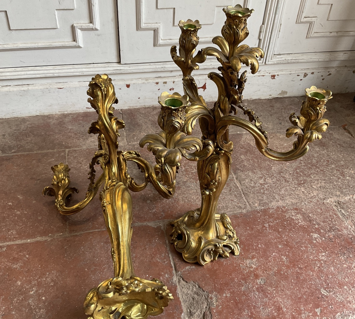 Pair Of Gilt Bronze Candelabra, Early 20th Century.-photo-1
