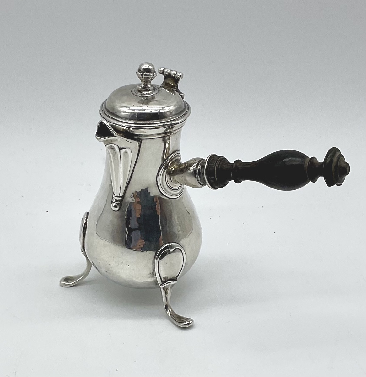 Selfish Tripod Silver Jug, 18th Century.