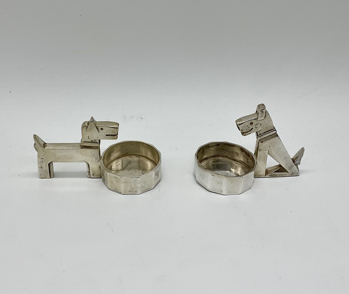 Salt And Pepper Shakers With Ric And Rac Dogs, Gallia For Christofle, Art Deco.-photo-2