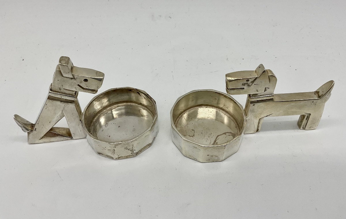 Salt And Pepper Shakers With Ric And Rac Dogs, Gallia For Christofle, Art Deco.