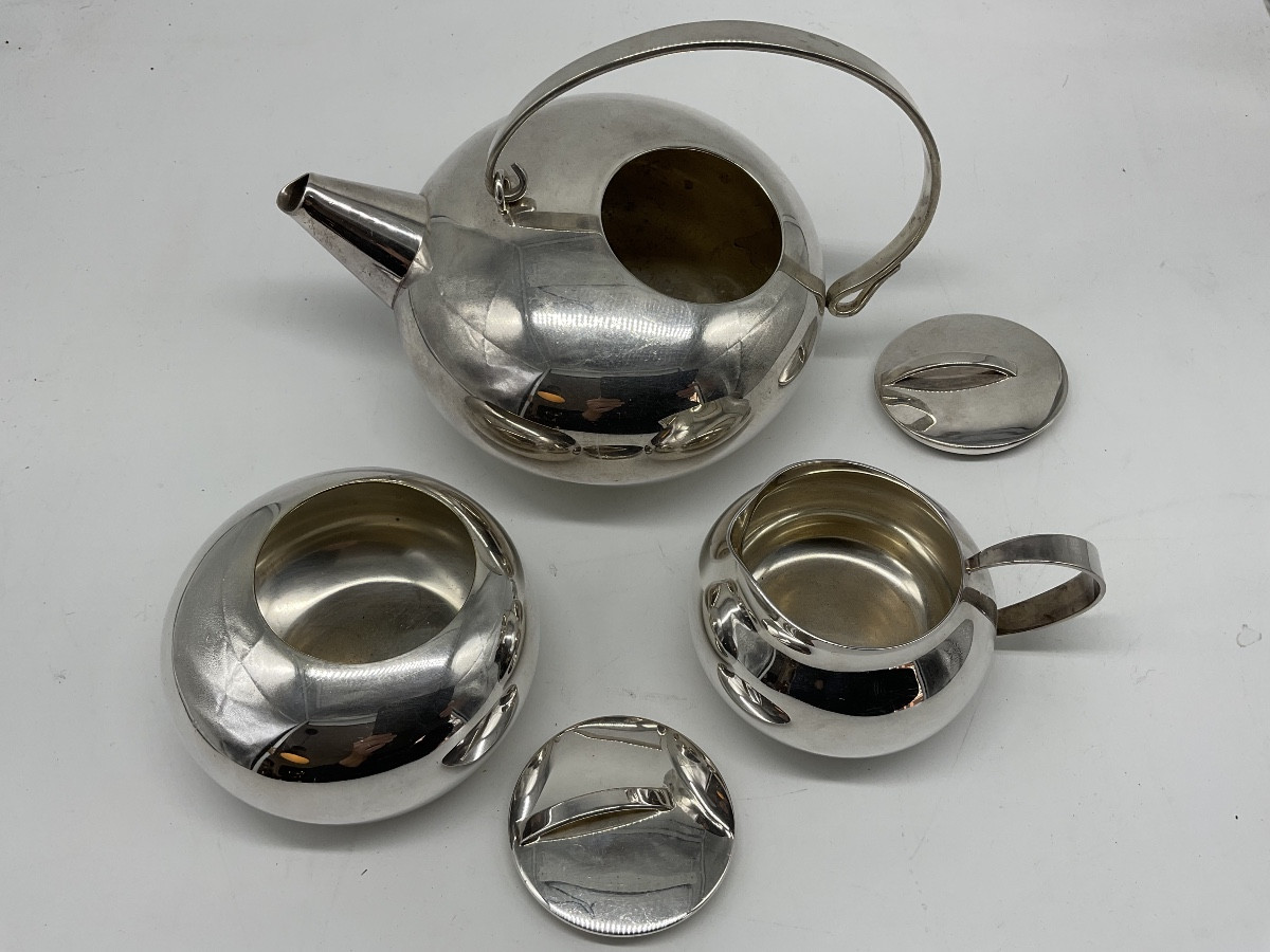 Silver-plated Metal Tea Set By Lino Sabattini-photo-2
