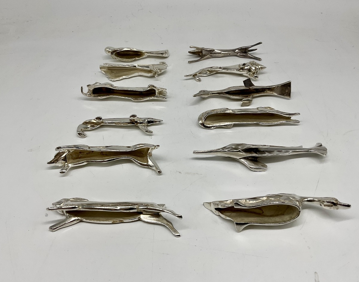 12 Portes couteaux animaliers Art Déco,Edouard SANDOZ ,Gallia ,Christofle.-photo-2