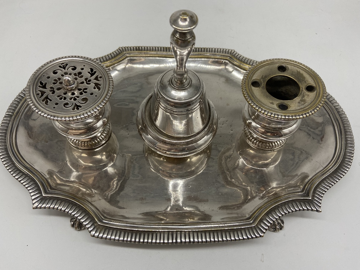 Encrier en Métal Plaqué XVIII ème.-photo-2