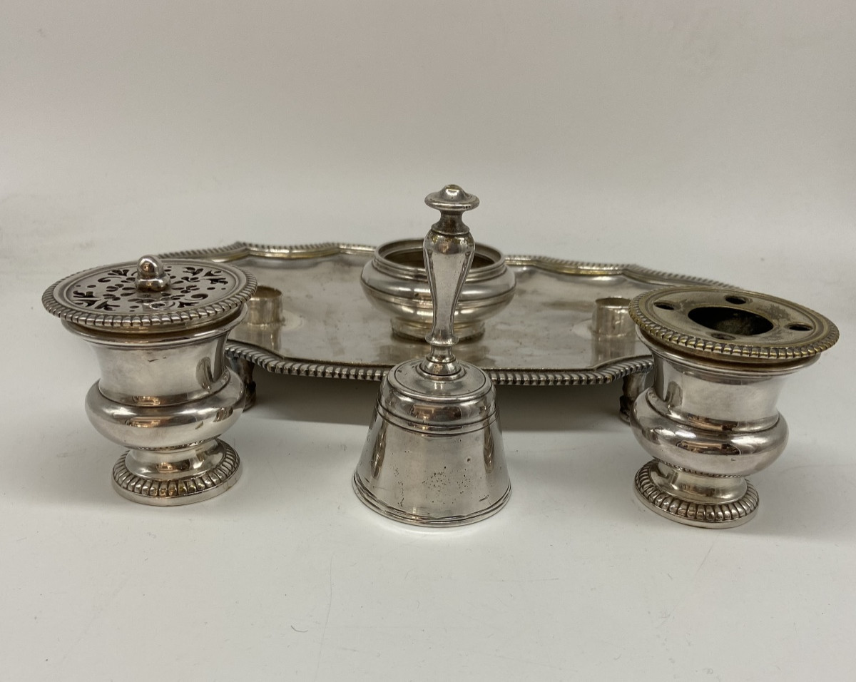 Encrier en Métal Plaqué XVIII ème.-photo-1