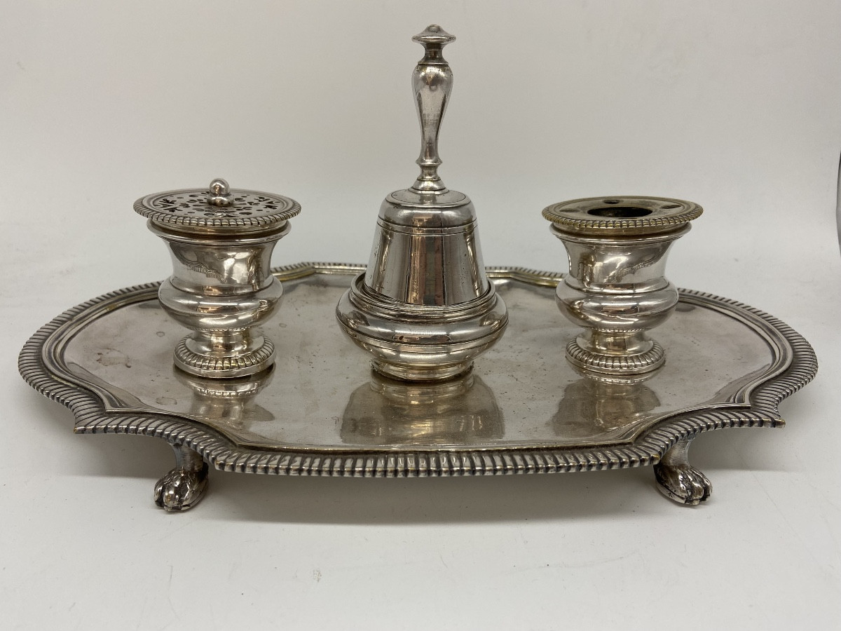 Encrier en Métal Plaqué XVIII ème.