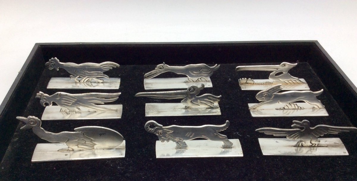 11 Animal Knife Holders, In Chromed Metal After Benjamin Rabier.-photo-2